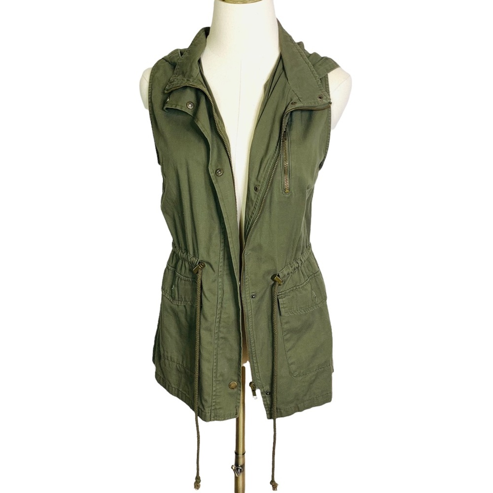 Utility Vest Zip Jacket w/ Hood Army Green SMALL 1763